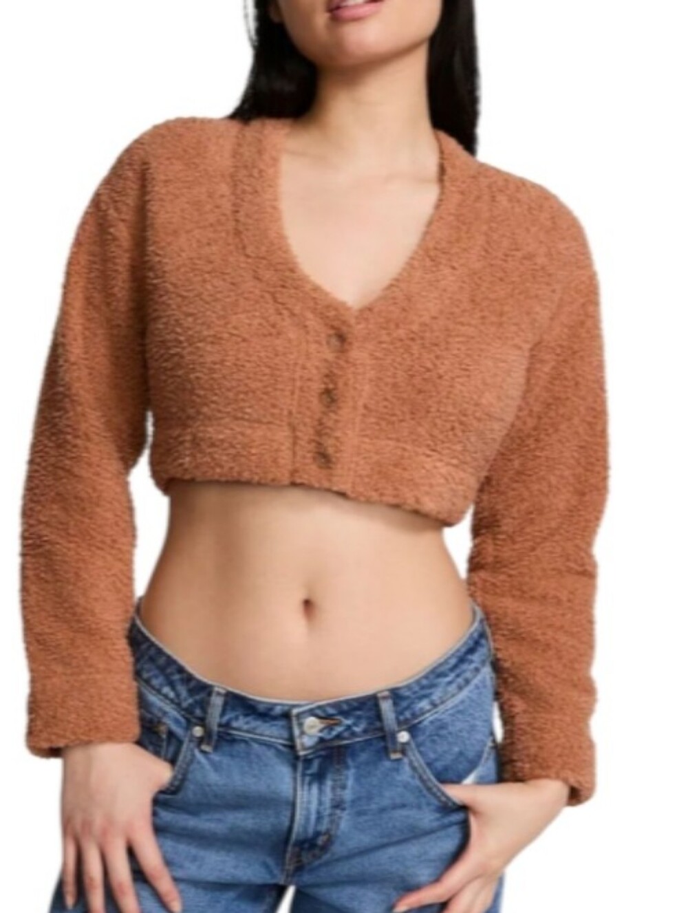Pink Victoria's Secret Cropped Sherpa Fleece Cardigan-NWT